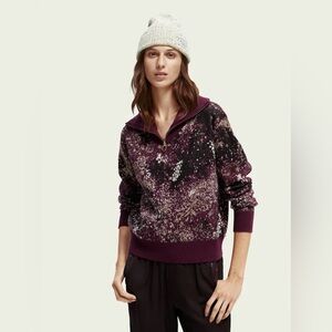 Scotch & Soda Half-Zip Jacquard Sweater - Size Medium